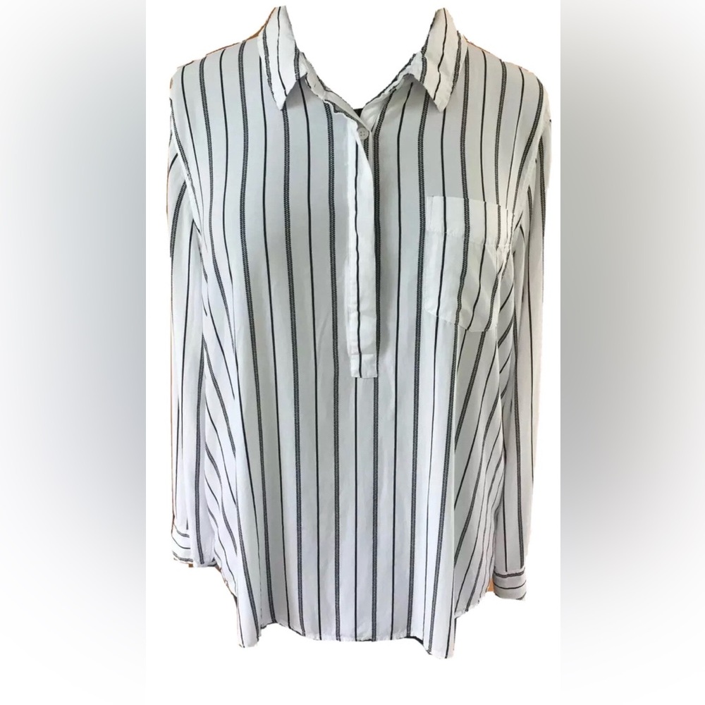 Per Se Black and White Striped Shirt
